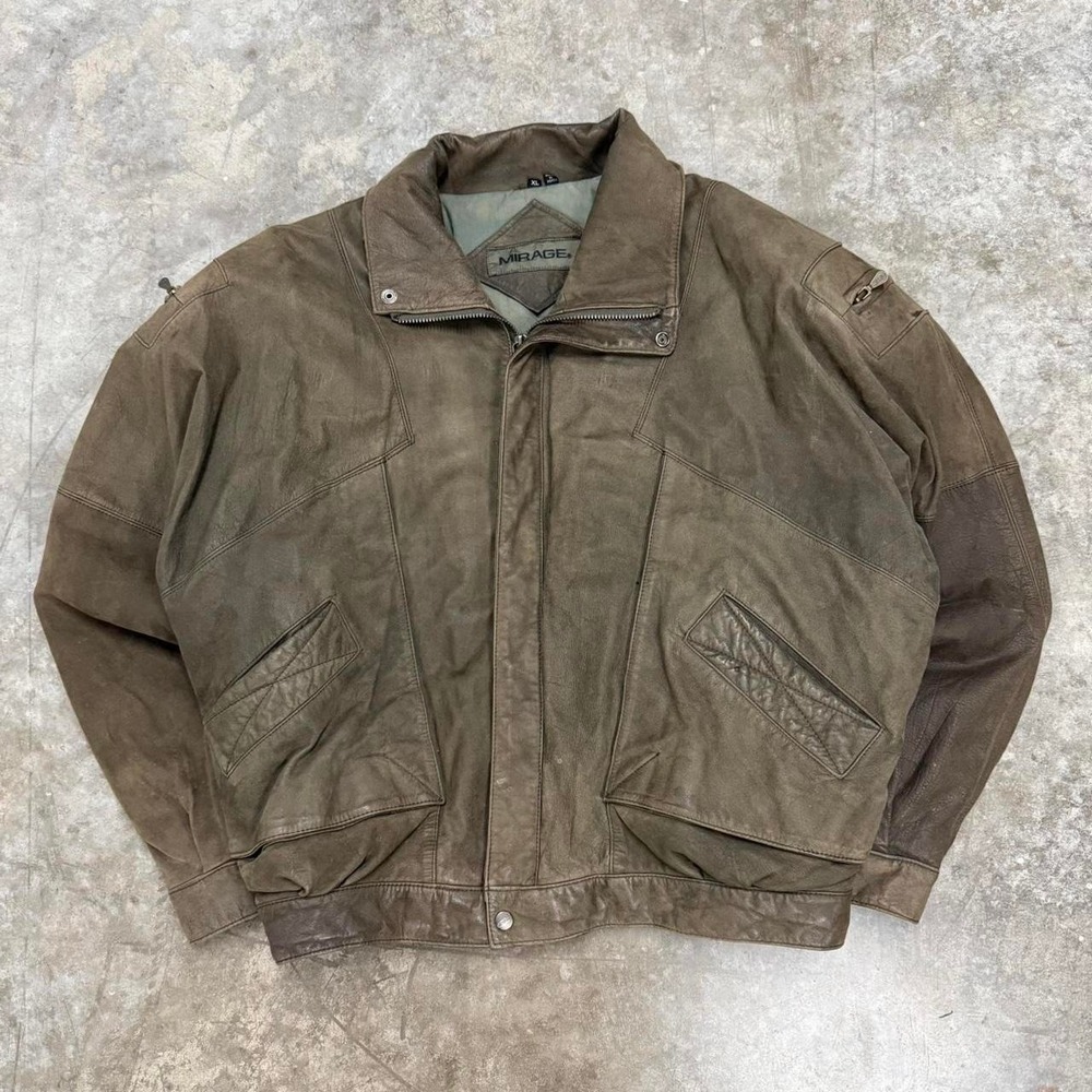 Vintage 90s Mirage Brown Leather Aviator Jacket Size XL - Picture 1 of 6